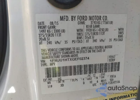 2016 Ford Expedition Xlt from USA, damaged, VIN 1FMJU1HTXGEF02374